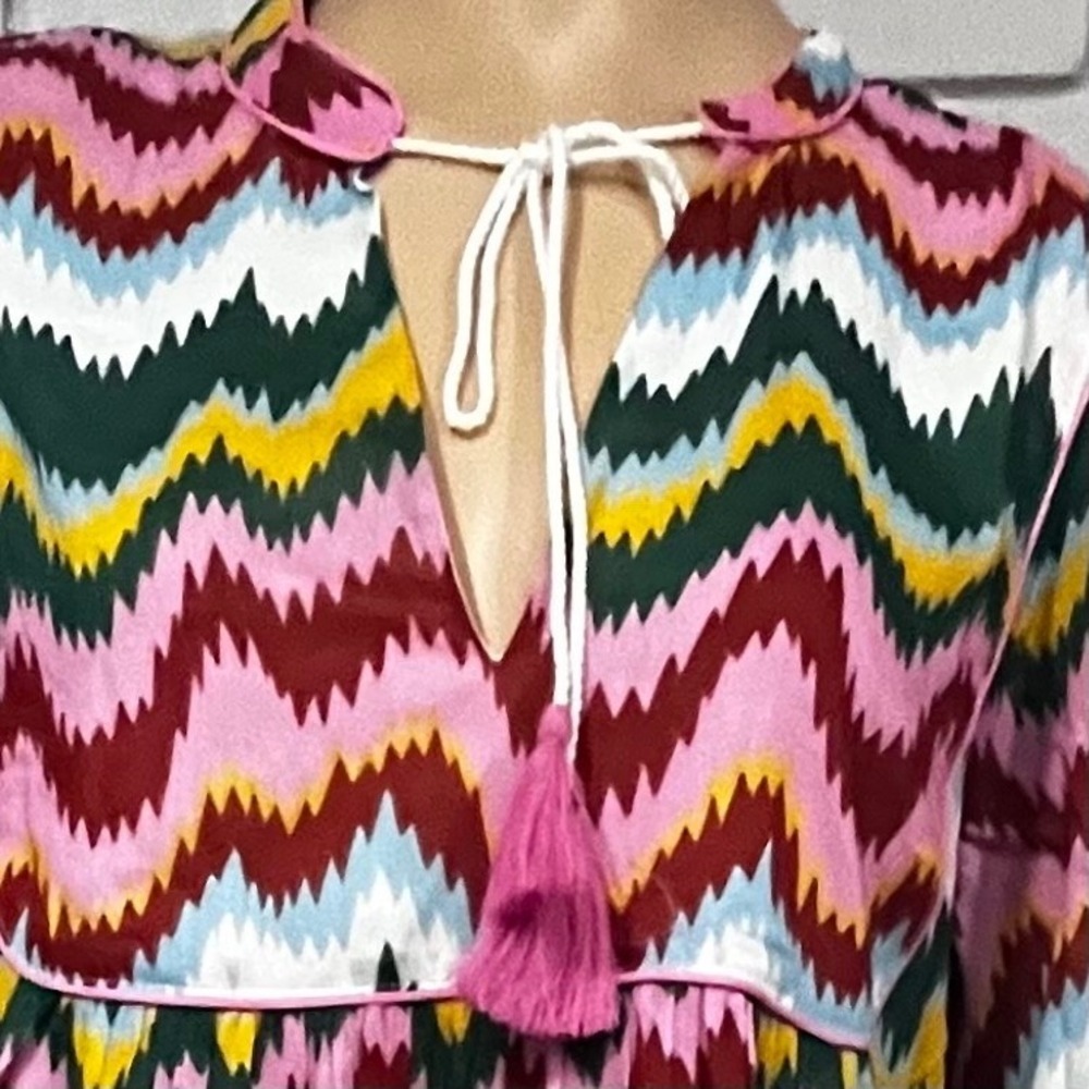 Boden Chevron Zigzag Maxi Dress Pink Green Yellow Tassel Tie US 8R NEW - Picture 13 of 13